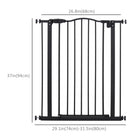 PawHut - Barrière pour Animaux 29"-32" L avec Porte Porte pour Chiens à Montage par Pression pour Escaliers - Noir-La porte peut être réglée pour s’ouvrir dans les deux directions ou être verrouillée d’un côté
