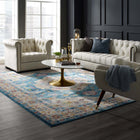 Modway - Success Médaillon vintage floral vieilli Anisah Tapis de comédie 8 pi l x 10 pi L - Bleu Ivoire Jaune Orange-Tissage serré à poil bas