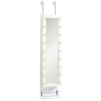 HOMCOM - Armoire à bijaux miroir - 12,5 po L x 5,3 po l x 51,2 po H - blanc-Fabriqué en panneau MDF, solide et durable 