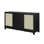 Manhattan Comfort - Buffet bas Sheridan 150 cm style mid-century moderne - Noir-Pieds surélevés encadrés en bois massif pour l’élégance et la durabilité