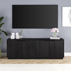 Hudson&Canal - Meuble TV Mansfield pour téléviseurs jusqu'à 78" - Grain noir-Fabriqué à partir de matériaux robustes en MDF et PVC dans une finition grainée noire artisanale