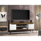 Manhattan Comfort - Meuble TV Bradley 62,99 po style Mid-Century Modern - Brun Rustique et Blanc-Comprend 2 étagères ouvertes et 2 grands compartiments de rangement fermés