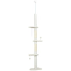 PawHut - Arbre à chat du sol au plafond 88,5 po-100,5 po avec poteaux à griffer - blanc crème-La hauteur varie de 88,6 po (225 cm) à 100,4 po (255 cm) avec la barre de tension 