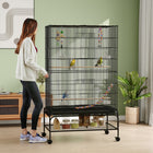 PawHut - Cage à oiseaux 63 po H avec support roulant, jouets, plateau amovible, étagère de rangement - noir-Deux grandes portes et huit petites portes pour un accès facile 