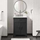 Modway - Steamforge 24" Vanette de salle de bain - Blanc Noir-Étagère avec découpe de plomberie