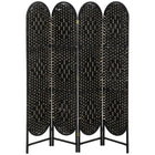 HOMCOM - Paravent autoportant tissé à 4 panneaux avec sommet arqué pour chambre - noir-Le design tissé à la main crée de magnifiques motifs lumineux et offre une semi-intimité douce  

