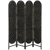 HOMCOM - Paravent autoportant tissé à 4 panneaux avec sommet arqué pour chambre - noir-Le design tissé à la main crée de magnifiques motifs lumineux et offre une semi-intimité douce  
