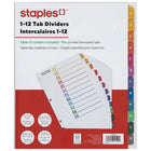 Staples - Intercalaires pré-imprimés - 1-12 - Couleur-Les intercalaires sont numérotés de 1 à 12 pour une meilleure organisation des documents