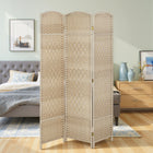 HOMCOM - Séparateur de pièce autoportant à 3 panneaux tissé à la main pour bureau à domicile ou chambre - chêne clair-Motif tressé avec sommet arqué pour plus d'élégance  
