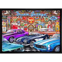Dream Garage par Michel Fishel - Toile encadree - 31" x 22"-Impression d'art de haute qualité avec passe-partout et encadrement professionnel