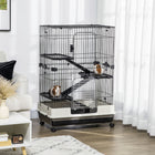 PawHut - Cage à 4 niveaux pour lapin, cochon d’Inde, furet, 45 po H, bac amovible - noir-Construction solide en métal revêtu par poudre et fil de fer 