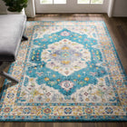 Modway - Success Médaillon vintage floral vieilli Anisah Tapis de 5 pi l x 8 pi L - Bleu Ivoire Jaune Orange-Protégez les planchers contre le passage des piétons / du mobilier
