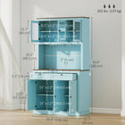 HOMCOM - Armoire de rangement 71 po avec espace pour micro-ondes et vaisselier - bleu-Design moderne et épuré avec portes vitrées et shaker pour la décoration intérieure 