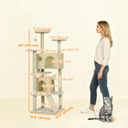 PawHut - Arbre à chat 63 po H, avec deux niches pour chat - blanc crème-Plusieurs plateformes pour grimper et observer 