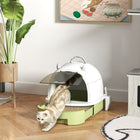 PawHut - boîte à litière pour chat, modèle fermé avec couvercle, pelle - vert-Deux sacs désodorisants remplaçables pour contrôler les mauvaises odeurs 