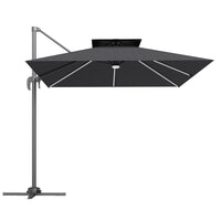 Outsunny - Parasol déporté 8 pi pour terrasse avec lumières LED à énergie solaire-Le panneau solaire et les perles LED illuminent les soirées sous le parasol  