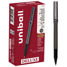 uni-ball - Stylos à bille roulante Deluxe - 0,5 mm - noir - paquet de 12-Stylos à bille roulante