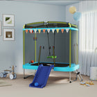 Qaba - Trampoline pour tout-petits 70 po x 47 po avec toboggan, balançoire, panier de basket, échelle et enceinte de sécurité - bleu clair-Ce trampoline pour enfants dispose d'une porte zippée en forme de L pour un accès facile 