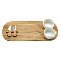 Splash - Planche à fromage 5 mcx avec bols-Plateau en bois d’acacia / bols en céramique / couteau et fourchette en acier inoxydable avec manche en bois