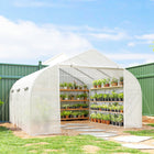 Outsunny - Serre de jardin tunnel portable à entrée piétonne 14,5 pi x 10 pi x 6,6 pi-Quatre tubes de renfort inclinés sur le cadre pour une stabilité supplémentaire  
