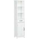Kleankin - Armoire colonne pour salle de bain avec trois étagères ouvertes - blanc-Les étagères ouvertes, le tiroir et l’armoire fermée organisent soigneusement votre collection de serviettes, de linge et d’autres essentiels de salle de bain 