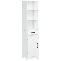 Kleankin - Armoire colonne pour salle de bain avec trois étagères ouvertes - blanc-Les étagères ouvertes, le tiroir et l’armoire fermée organisent soigneusement votre collection de serviettes, de linge et d’autres essentiels de salle de bain 