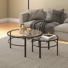 Hudson&Canal - Table basse ronde gigogne Gaia - Bronze noirci-Le plateau de la table est en verre trempé robuste