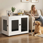 PawHut - Table d’appoint caisse pour animaux avec coussin résistant à l’eau, double porte - blanc-Conçu pour servir de table d'appoint ou de cage pour chien 