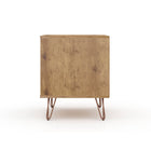 Manhattan Comfort - Table de nuit Rockefeller 20,08" style mi-siècle moderne à 2 tiroirs - Nature et gris texturé-17,62 po L x 20,08 po l x 21,65 po H