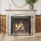 HOMCOM - Pare-étincelles pliant de foyer à 3 panneaux avec treillis métallique à motif de vigne, noir-Conception pliable pour un déplacement et un rangement pratiques 