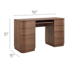 Modway - Mirae 55" à 6 tiroirs Bureau incurvé - Chêne brun brossé-Plateau de clavier extraitoire