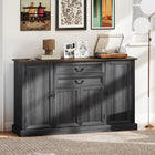 HOMCOM - Buffet de style ferme 57,9 po L avec station de charge - grain de bois noir-Plateau d'une épaisseur de 1,2 po (3 cm) et base sur piédestal stable supportant jusqu'à 190 lb (86 kg) avec kit de sécurité anti-basculement 