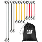 CAT - Ensemble de 12 sangles plates élastiques avec crochets de sécurité et sac de rangement-Parfait pour toute tâche, grande ou petite: Cet ensemble de sangles élastiques comprend 12 sandows de différentes longueurs, facilitant la sécurisation de tout, des petits articles aux grandes cargaisons sur des voitures, des vélos ou des bateaux