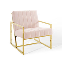 Modway - Inspire Chenal Touffé Performance Velvet Fauteuil - Rose-Chaise d’accent Glam Deco