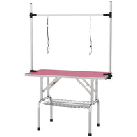 PawHut - Table de Toilettage pour Chien Réglable avec 2 Sangles de Sécurité - Rose-Cadre en métal solide pour une fiabilité et une solidité durables