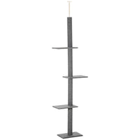 PawHut - Arbre à chat du sol au plafond 100 po avec 3 perchoirs - gris-Quatre plateformes offrent à votre chat la liberté de grimper, se reposer et jouer 