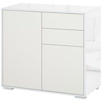 HOMCOM - Buffet latéral à haute brillance 31,1 po L avec 2 tiroirs - blanc-Idéal pour ranger la vaisselle, les verres, les tasses, les livres et plus encore 