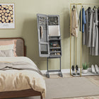 HOMCOM - Armoire à bijoux avec miroir autoportante - 11,75 po L x 57,5 po l x 14,25 po H - gris-Parfait pour organiser tous vos bijoux et accessoires 