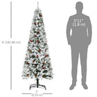 HOMCOM - Sapin de Noël artificiel 6' forme crayon enneigé - ouverture automatique-Construction à charnière/conception en sections/branches s'ouvrant automatiquement pour une installation rapide 