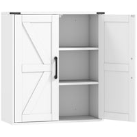 HOMCOM - Armoire murale de salle de bain style ferme avec portes de grange et étagères ajustables - blanc-Combine des portes de grange avec des ferrures noires, ajoutant un charme de ferme moderne à votre salle de bain