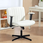 HOMCOM - Fauteuil de bureau large à croisillons avec accoudoirs - sans roulettes - beige-Accoudoirs rabattables offrant plus d’espace pour les jambes et se glissant facilement sous votre bureau 