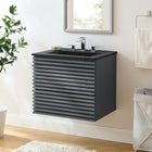 Modway - Render Support mural de 24" Vanette de salle de bain - Gris Noir-Coiffeuse à grains de noyer