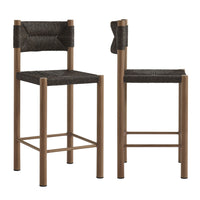Modway - Parkland Terrasse extérieure Rotin et aluminium Tabourets de comptoir - Noyer - Ensemble de 2-Ensemble de 2 tabourets extérieurs pour le comptoir de la salle à manger