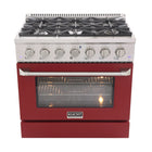 Kucht - 36 po Série KNG Cuisinière Pro Style au gaz propane - Acier inoxydable/Rouge-Cuisinière à gaz 6 brûleurs incluant un brûleur double de 20 000 BTU TrueSimmer, un brûleur de 15 000 BTU, un brûleur de 12 000 BTU, deux brûleurs de 9 000 BTU et un brûleur de 6 000 BTU pour un mijotage délicat