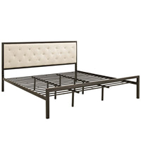 Modway - Mia Tissu Lit King, Brun beige-Cadre de lit à plateforme avec tête de lit