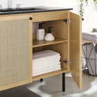 Modway - Chaucer 36" Vanette de salle de bain - Noir de chêne-Portes en rotin tissé