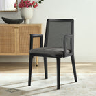 Modway - Monarch Bois et rotin Fauteuil à manger - Noir Noir Gris-Siège rembourré en tissu