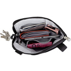Travelon - Sac bandoulière mince classique antivol à double fermeture éclair - 9 po l x 10,25 po H x 1 po P - Noir-Sangle de verrouillage permettant de fixer le sac à une chaise ou à un objet fixe