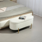 HOMCOM - Banc ottoman de chambre rembourré à canaux capitonnés - blanc crème-Conception à dessus relevable avec doubles charnières pour un accès sûr et facile 
