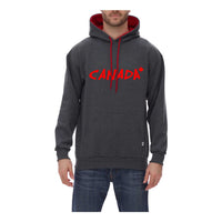 Cool Canuck - sweatshirt à capuche gris avec broderie rouge Canada, taille XL-Col, poignets et ceinture en côtes 2 x 1, coutures à double aiguille